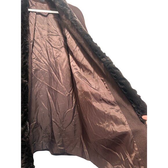 Vintage Alorna Faux Fur Trim Wool Penny Lane Coat A-Line XL Brown Retro Old Mone - Picture 8 of 16
